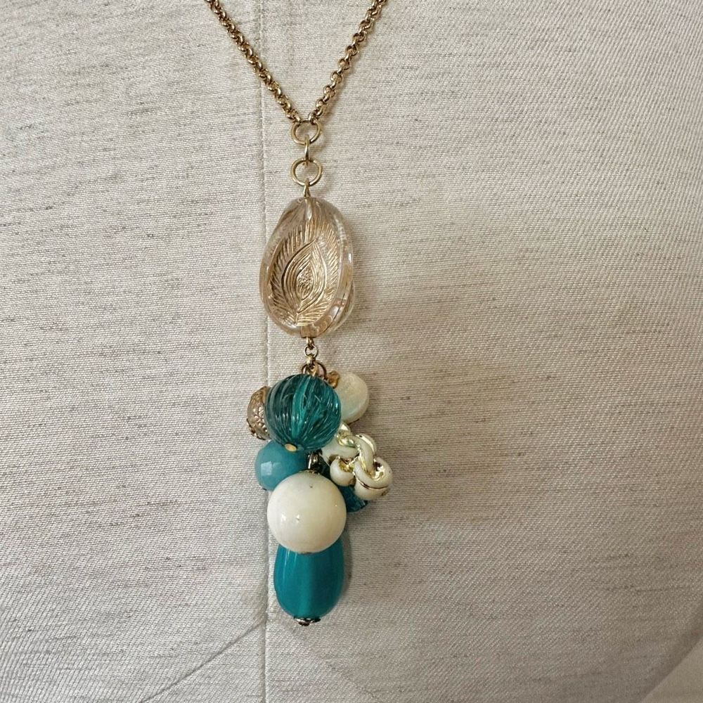 Rachel roy long blue gold charm necklace